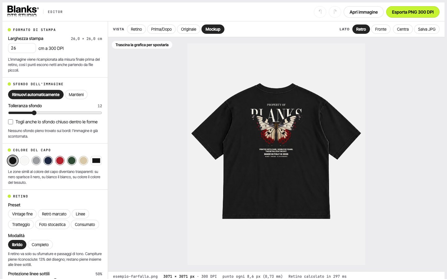 DTS Studio: anteprima della stampa su t-shirt